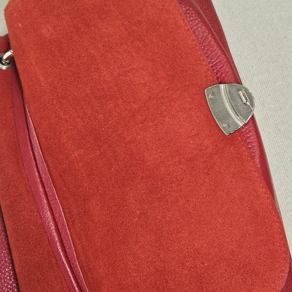 VALENTINA RED LEATHER SILVER HARDWARE HANDBAG MADE IN ITALY - Picture 13 of 15